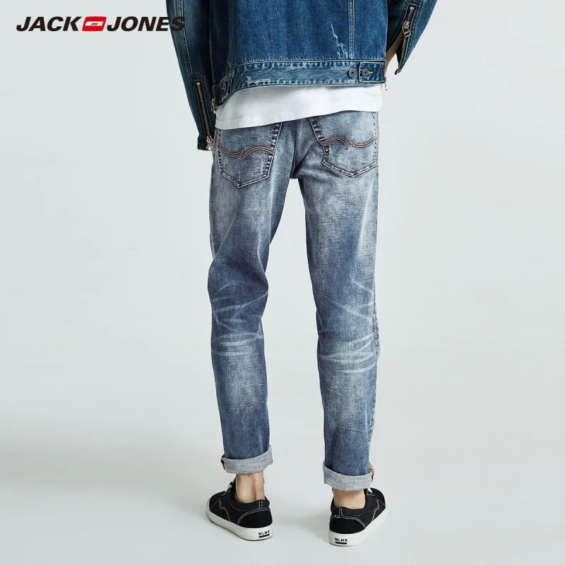 JackJones осенние мужские хлопковые Стрейчевые рваные зауженные джинсы укороченные