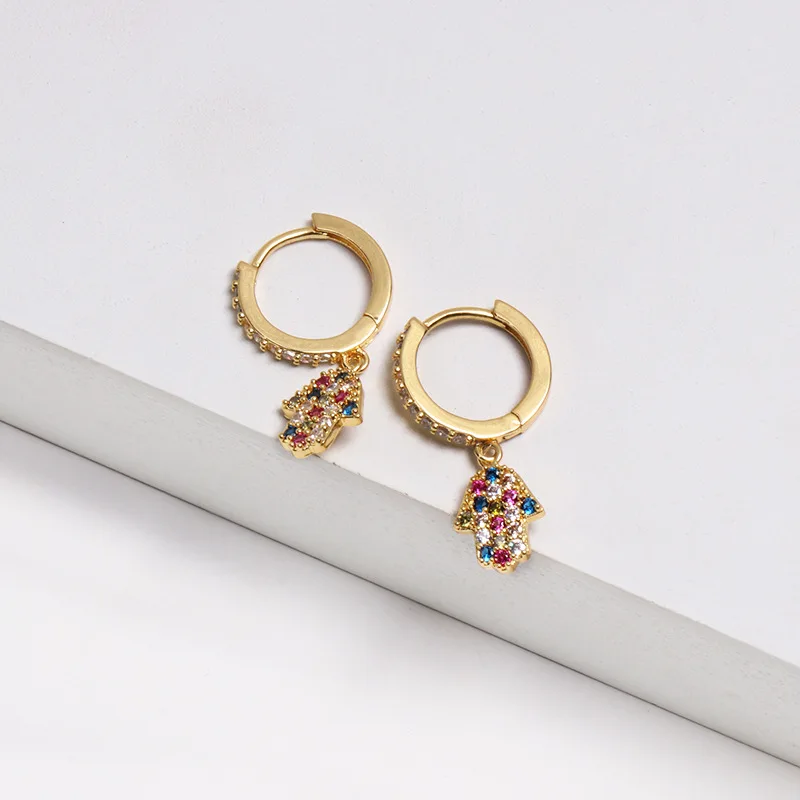 Дизайн CZ Hand Shaped Drop Богемские серьги-подвески этнические эффектные маленькие медные серьги модные золотые ювелирные изделия