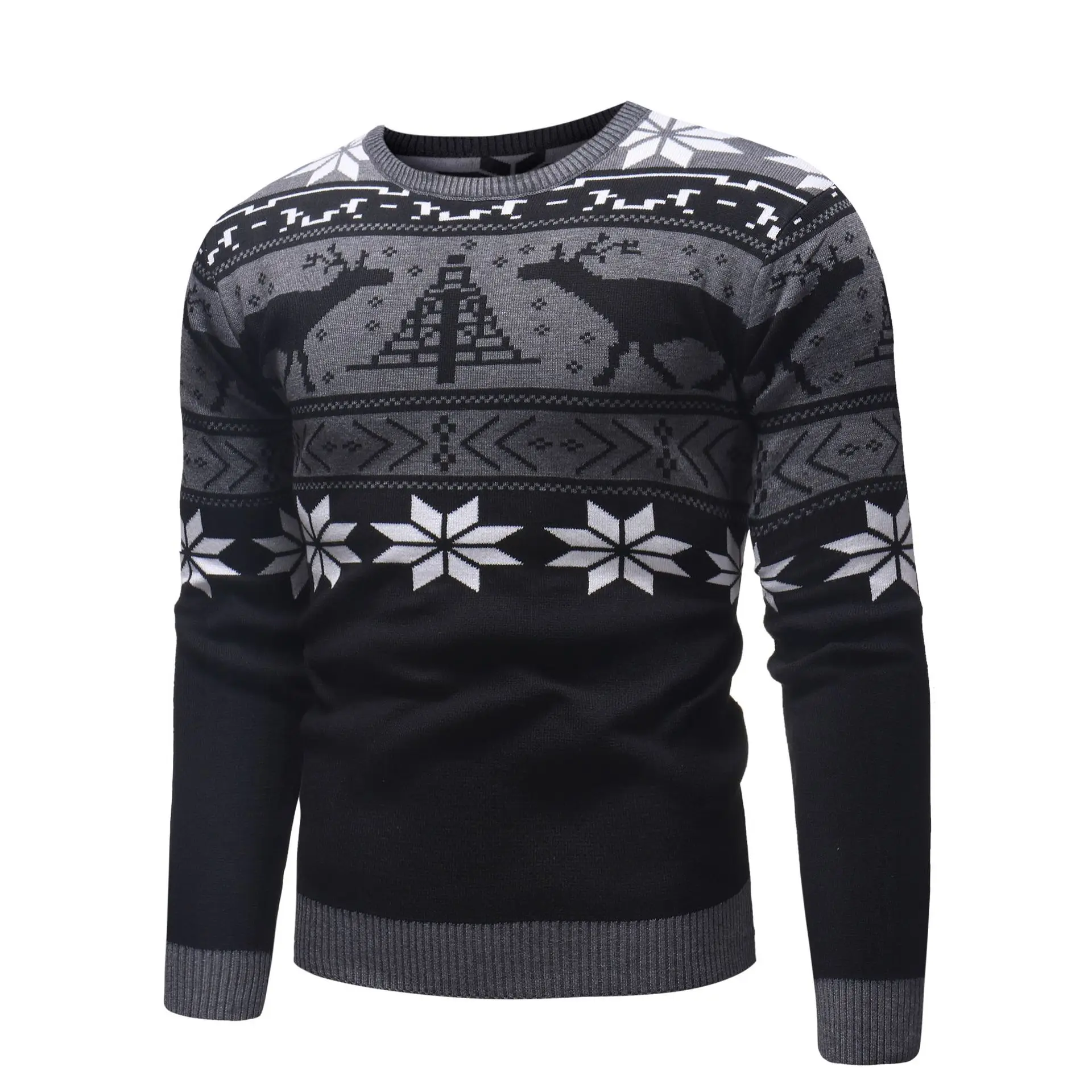 Мужской Повседневный свитер с круглым вырезом принтом оленя Осень-зима