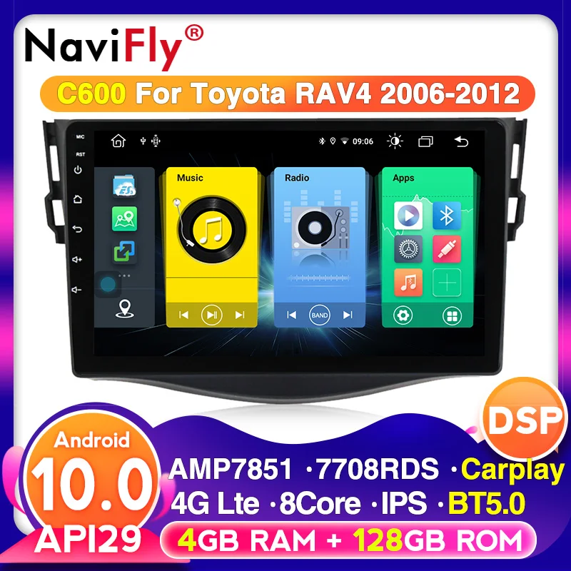 API29 Android 10 4 + 128G Автомобильный dvd Радио мультимедийный плеер для Toyota RAV4 Rav 2007 2008 2009
