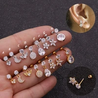 1pc stainless steel barbell with cz heart moon wing flower waterdrop dangle tragus ear piercing cartilage helix earring