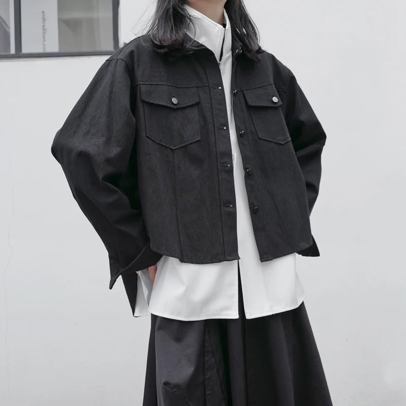 

SeeBeautiful Simple Pockets Stitching Irregular Large Size Denim Coat Lapel Long Sleeve Women Spring 2022 New Fashion Q061