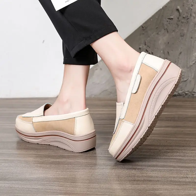 

Мокасины женские из натуральной замши, на плоской платформе, белые, синие, лоскутные, Осенние, 2021