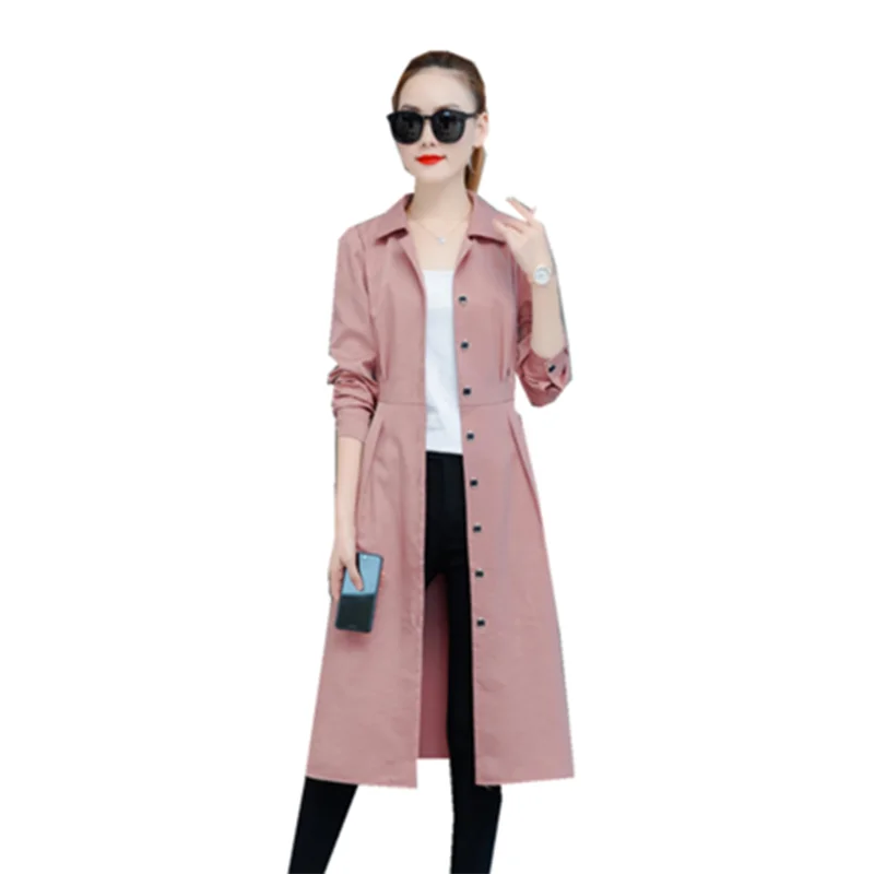 

2020 New Spring/Autumn Thin Women's Windbreaker Outwear Long Over knee Female Trench Coat With Belt Plus Size Outcoat 3XL L17