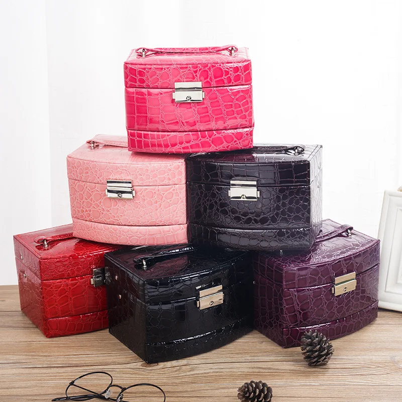 

Jewelry Casket Crocodile Pattern Jewelry Box Three-tier Locked Jewelry Organizer Exquisite Makeup Storage Large Makeup Organize