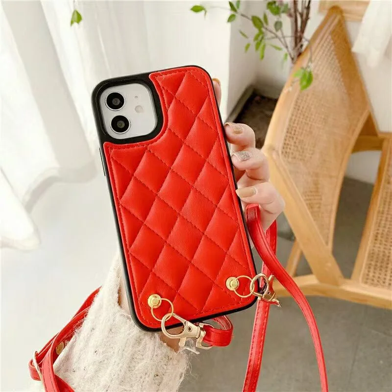 

Easterm Rhomboid Lamb Leather Cross Rope 12 Protective Case For Apple iPhone 12 Pro Case12 MINI Pro MAX 11 X XS XR 7 8Plus Shell