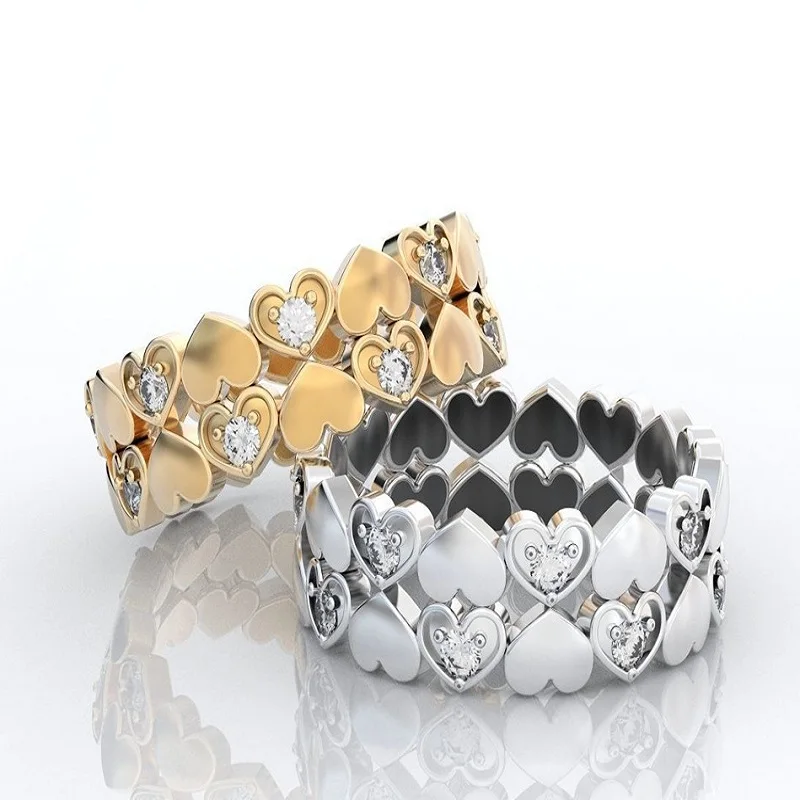 

BAOSHINA Elegant Color Heart Shaped Inlaid Crystal Rhinestone Zircon Ring for Women Party Jewelry Female Accessories