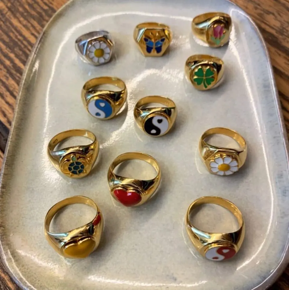 

Chunky Y2k Stacking Rings Metal Gold Heart Daisy Leaves Taichi Tulip Flower Vintage Style Rings for Women Girls Fashion Jewelry
