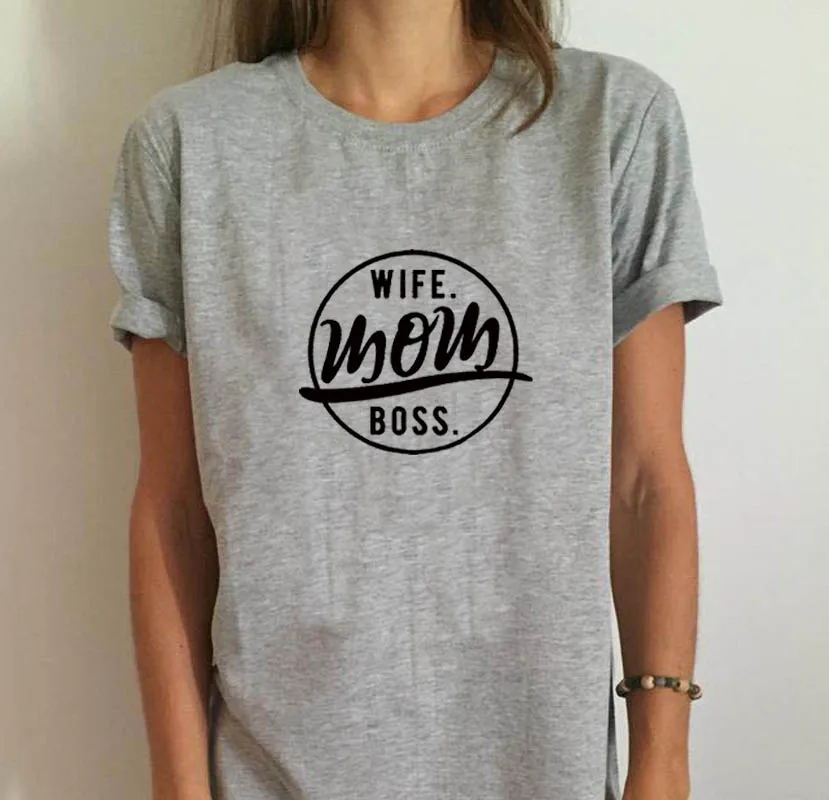Женская футболка с надписью Mom Boss Модная хлопковая коротким рукавом Повседневная