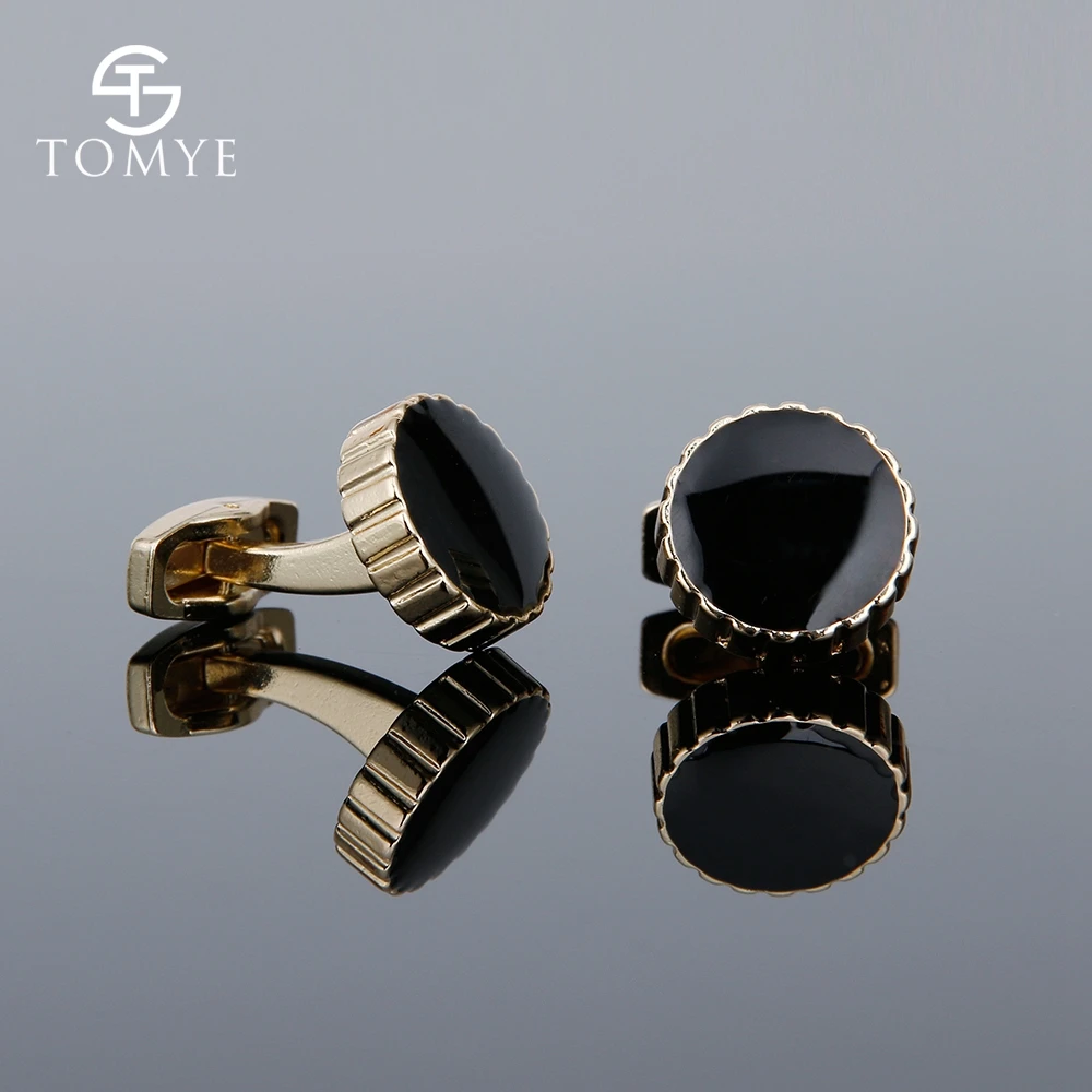 

Men's Cufflinks TOMYE XK19S107 Classic Fashion Enamel Brass Gear Groom Gold Round Black Shirt Cuff Links XK19S107