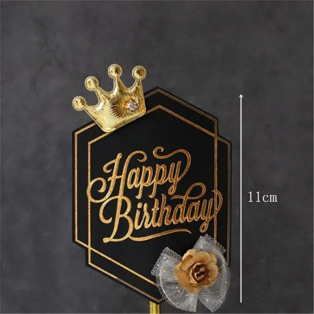 

Royal King Crown Black White Style Happy Birthday Cake Topper For Party Decoration Baking Supplies Love Gifts
