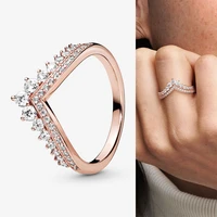 925 sterling silver pan ring rose gold with crystal crown ring for women wedding party gift fashion jewelry