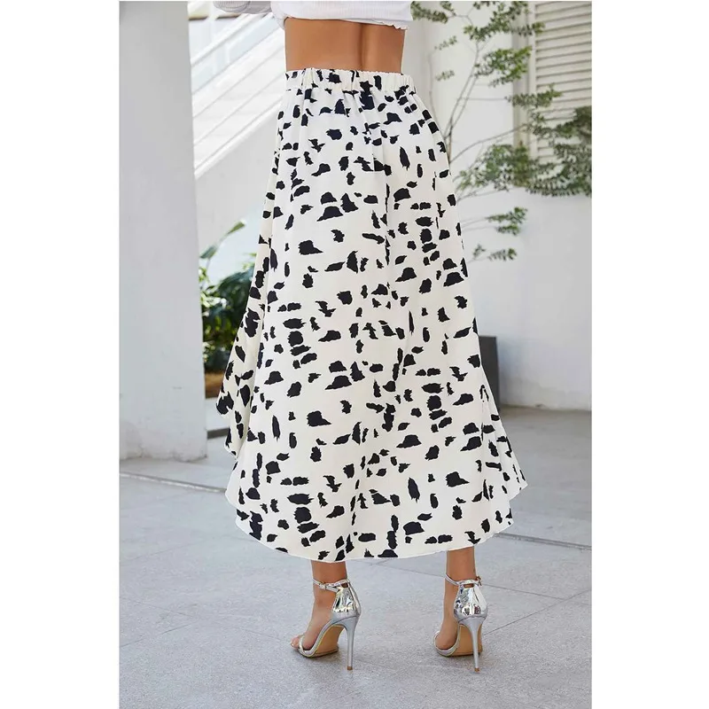 

Hot kf-Casual High Waist Summer Skirt Style Ladies Lotus Leaf Skirts Leopard Print Casual Skirt
