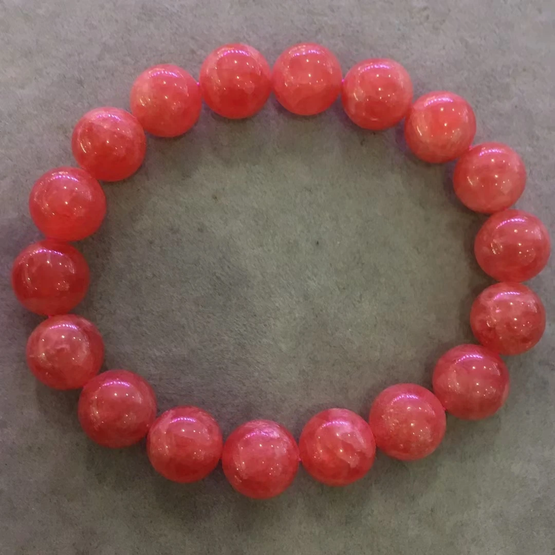 

Genuine Natural Red Rose Ice Rhodochrosite Gemstone Bracelet Clear Round Beads 11.2MM Women Rhodochrosite Fashion Jewelry AAAAA