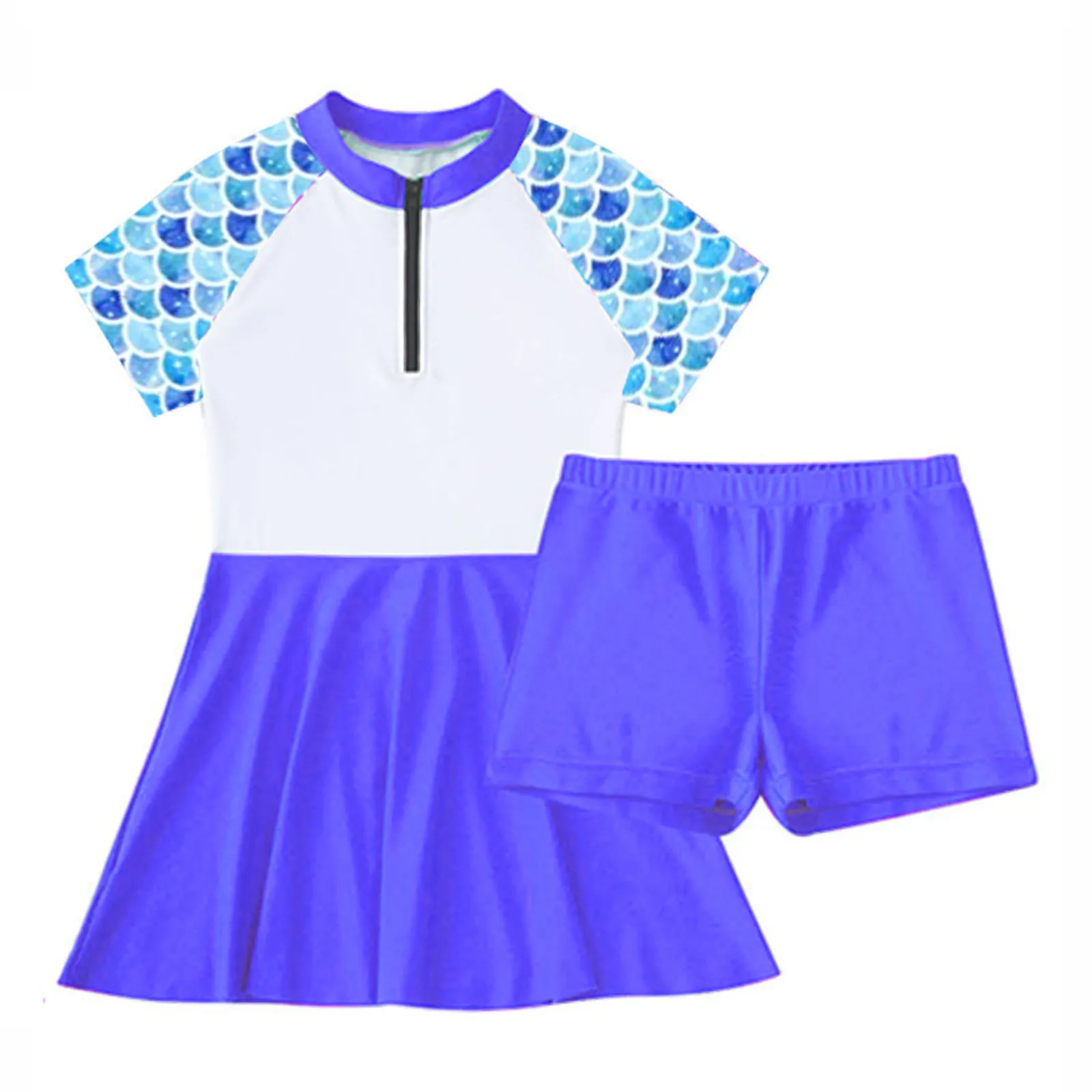 2 шт. детский купальник с коротким рукавом и молнией спереди до колена - купить по