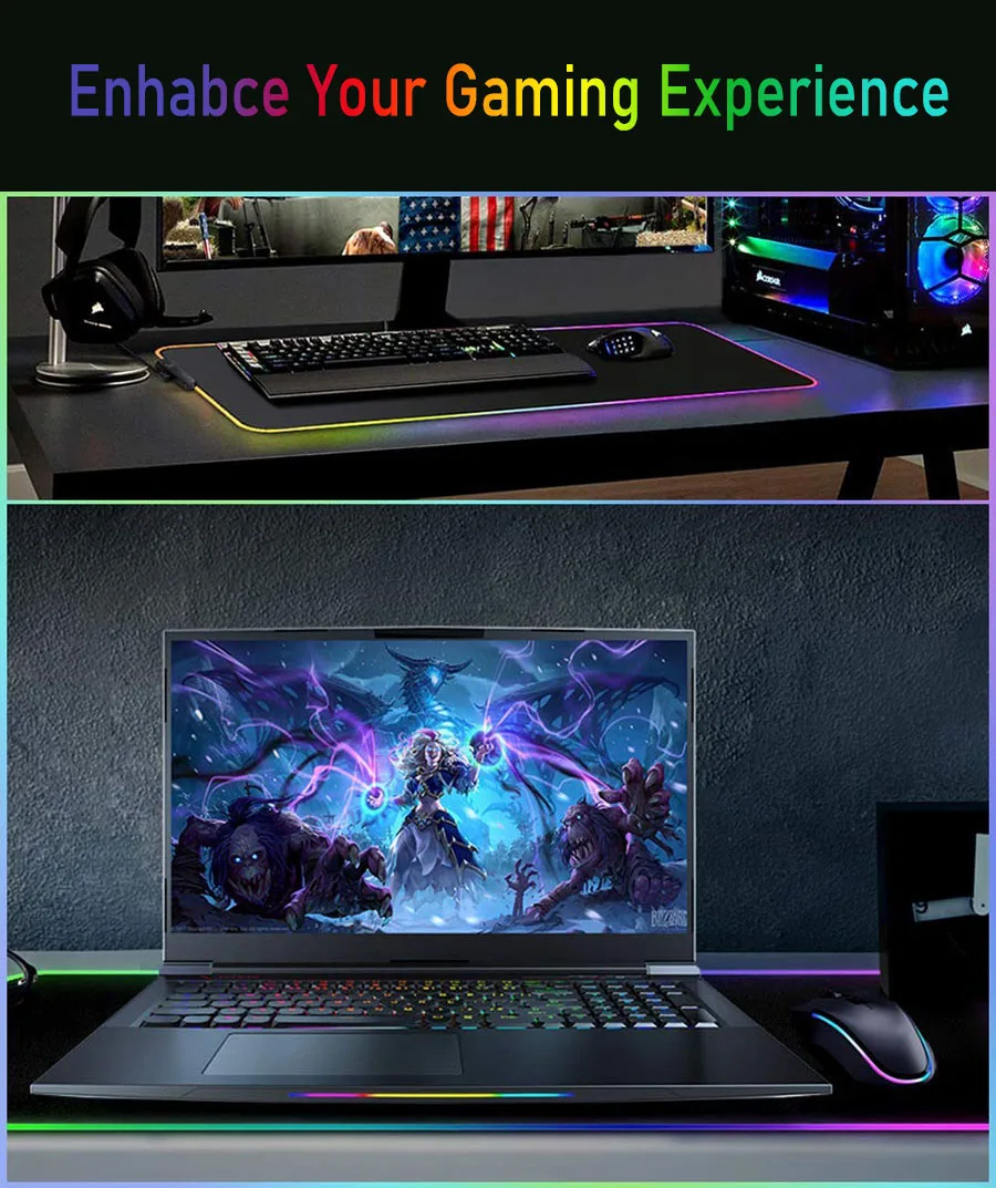RGB игровой коврик для мыши большой Настольный Противоскользящий резиновый