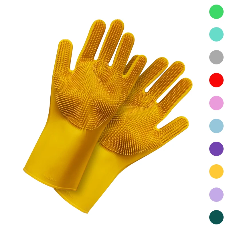 

Magic Silicone Dishwashing Scrubber Dish Washing Sponge Rubber Scrub Gloves Kitchen Cleaning 1 Pair
