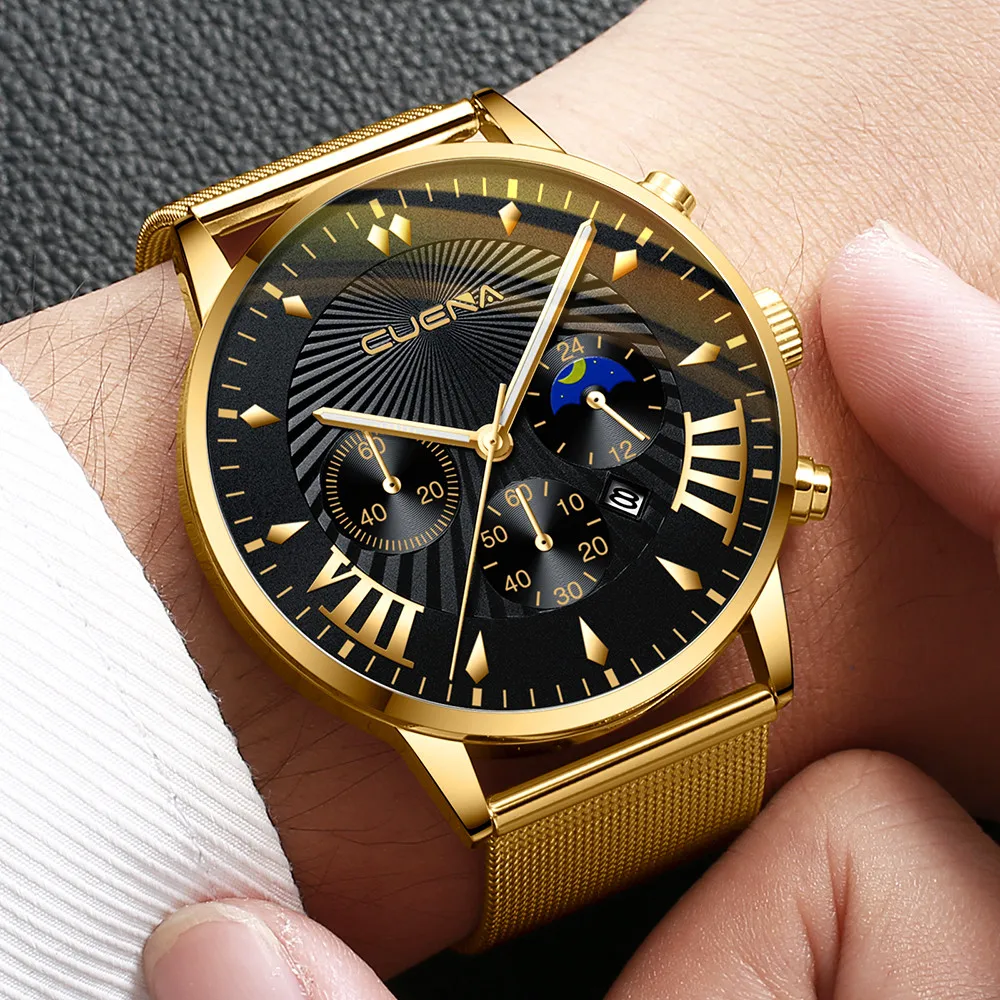 

2021 Minimalist Men's Stainless Steel Magnetic Net With Calendar Simple Casual Quartz Wristwatches Male Clock Relogio Masculino