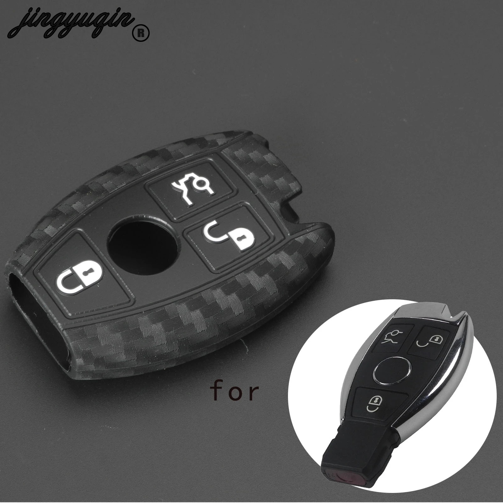 

jingyuqin For Mercedes Benz year 2000+ NEC&BGA E S CL CLS CLA CLK W203 3 4 Buttons Remote Keyless Car Key Silicone Carbon Case