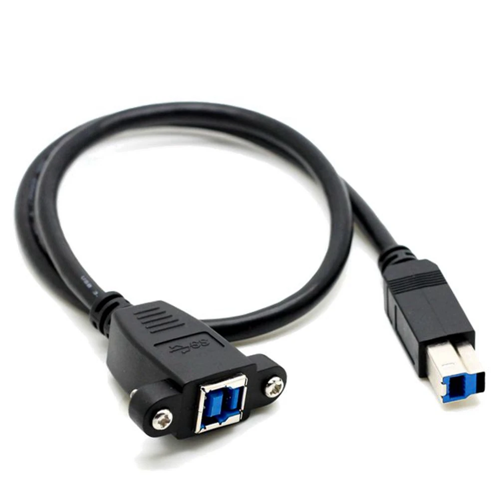 Винтовой замок с панельным креплением USB 3.0 USB3.0 Тип B мужской на женский m/f удлинительный кабель для принтера, жесткого диска или корпуса, черный с экранированием, длиной 50 см.