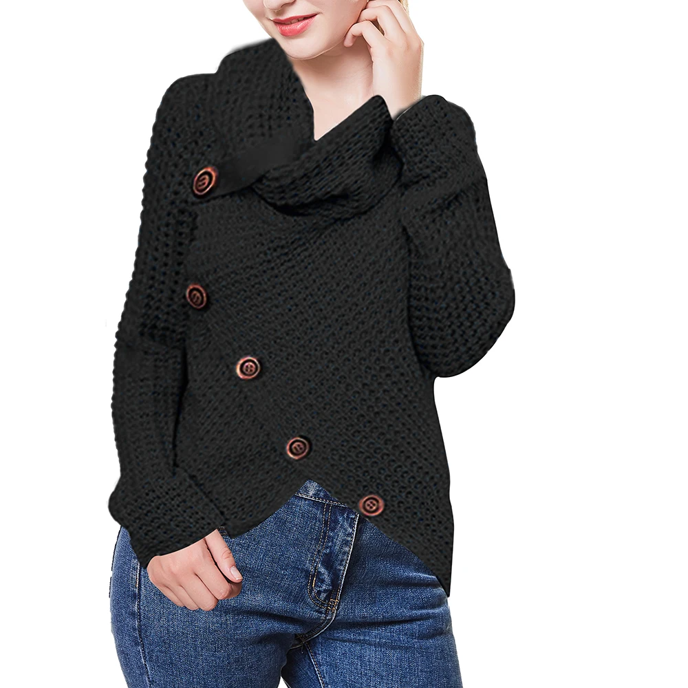 2019 Christmas Women Cardigan Knitted Sweater Autumn Casual Turtleneck Solid Button Loose Sweaters Female Oversized Streetwear | Женская
