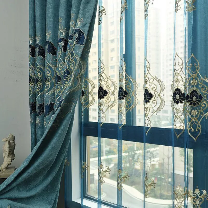 

Custom Curtains for Living Room Bedroom European-Style Velvet Curtain Chenille Hollow Embroidered Curtain