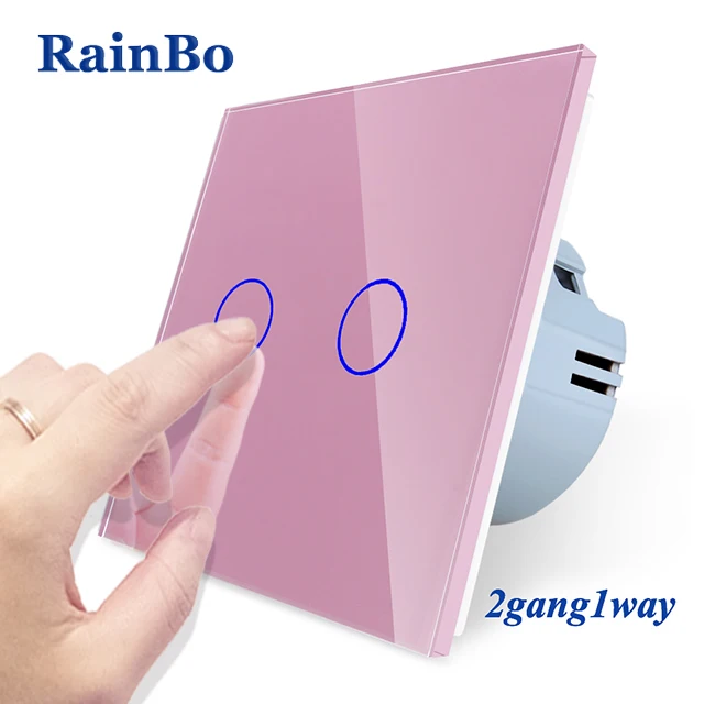 Rainbo Фирменная Новинка Кристалл Стекло Панель стена ЕС Стандартный 110~ 250 В сенсорный выключатель Экран настенный выключатель света 2gang1way A1921CE/B - Цвет: Pink