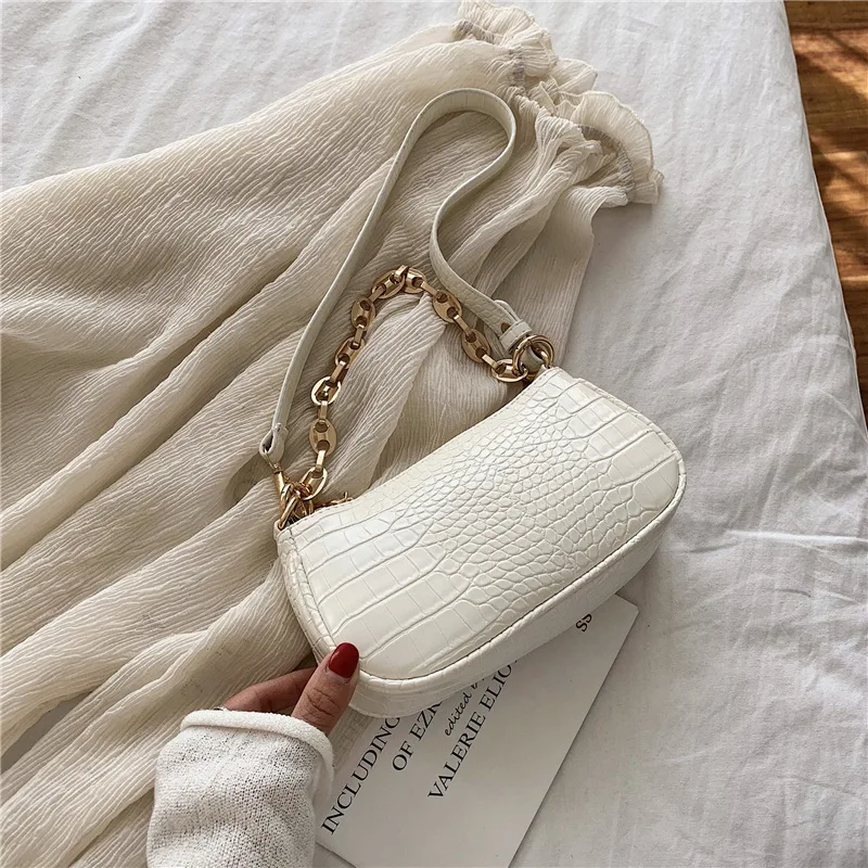 

Fashion White Crocodile Pattern Ladies Bags PU Leather Luxury Designer Single Shoulder Chain Mini Tote Bag