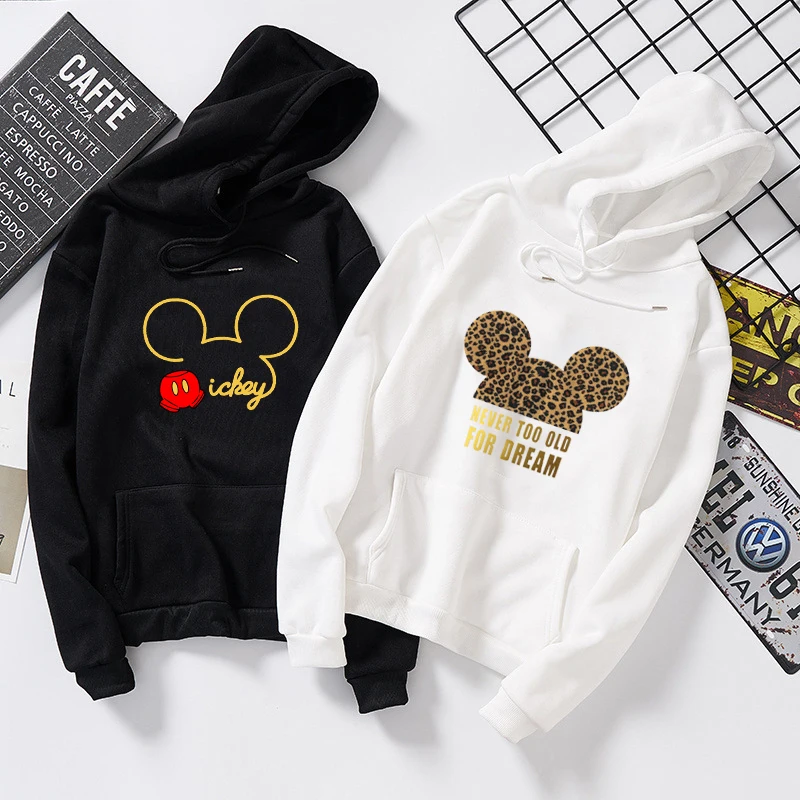 Women Sweatshirt Cotton Hoodies Autumn Winter Minnie Cartoon Hoodie Print Pullover Long Sleeve Plus Size 5XL White