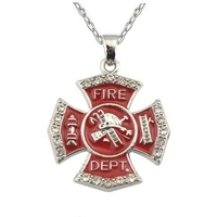 new metal firefighter necklace cross pendant for men adjustable chain link necklaces fashion male jewelry gifts