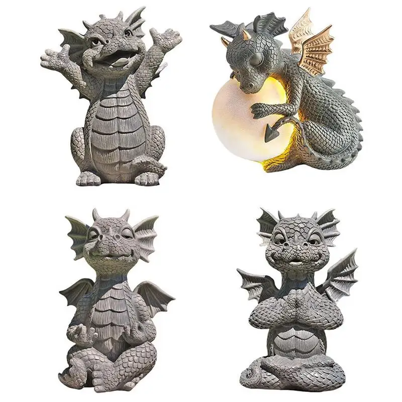 

MystiCall Garden Dragon Meditated Statue Collecting Resin Ornament Dinosaur Shape Meditation Sculpture Outdoor Yard Decoration