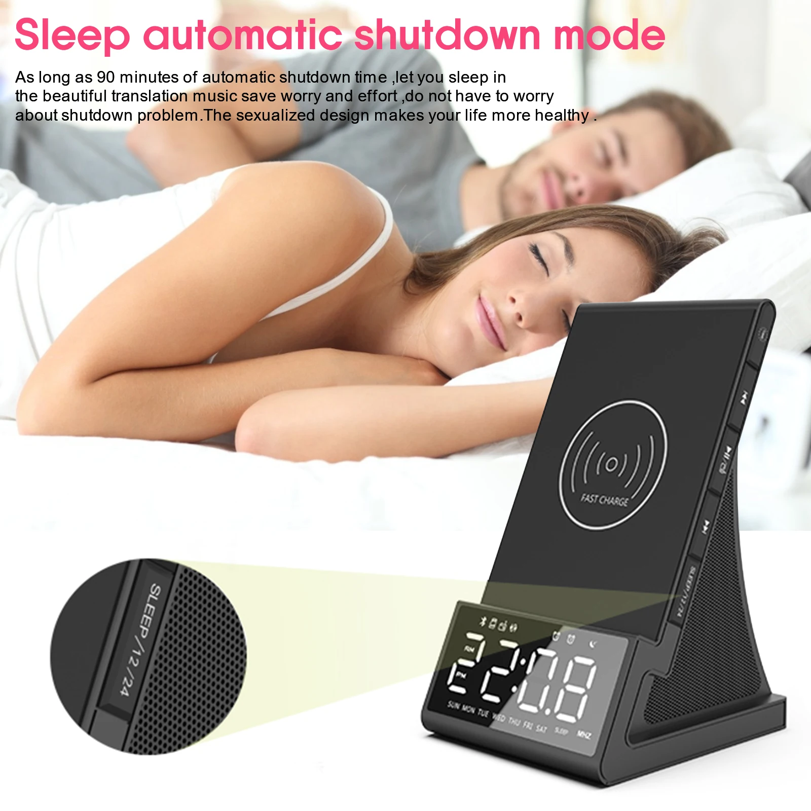 3 in 1 Multi-purpose Wireless Charger Alarm Clock Bluetooth Speaker LED Smart Digital Clock Table Desktop FM Radio Fast Charger
