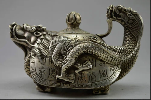 

christmas decorations for home+ Collectible Decorated Old Handwork Tibet Silver Carved Dragon Tortoise Teapot