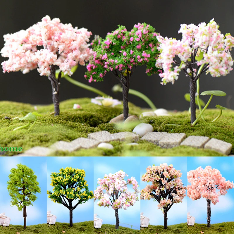 Mini Artificial Pink Tree Willow Miniature Fairy Garden Home Houses Decoration Mini Craft Micro Landscaping Decor DIY Accessorie
