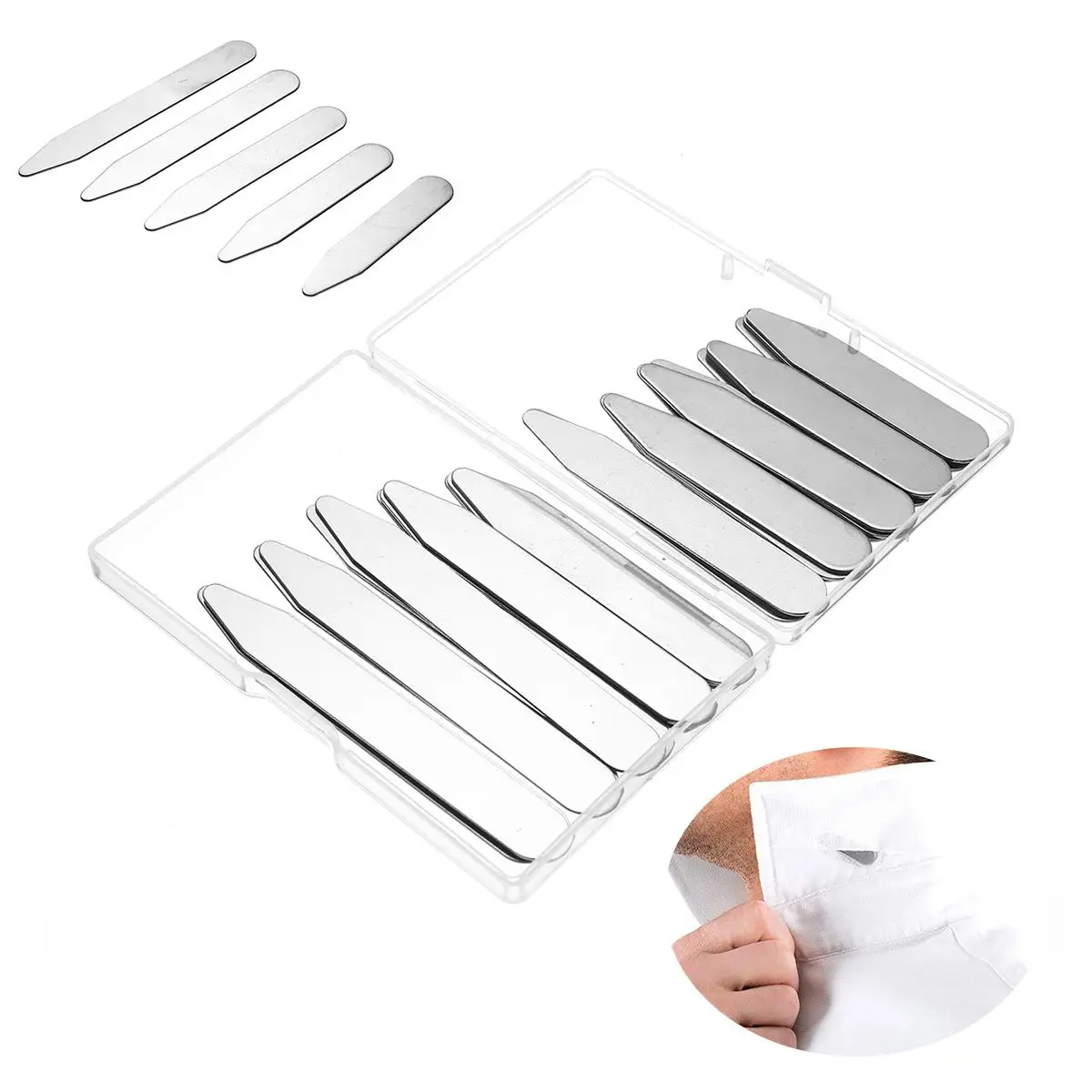 50pcs Stainless Steel Collar Stays Bones Stiffeners Silver Color With Box 2Inch 2.25Inch 2.5Inch 2.75Inch 3 Inch |