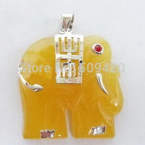 Бесплатная Доставка Опт&gt 5 шт. Прекрасный желтый нефрит Серебряный слон кулон и