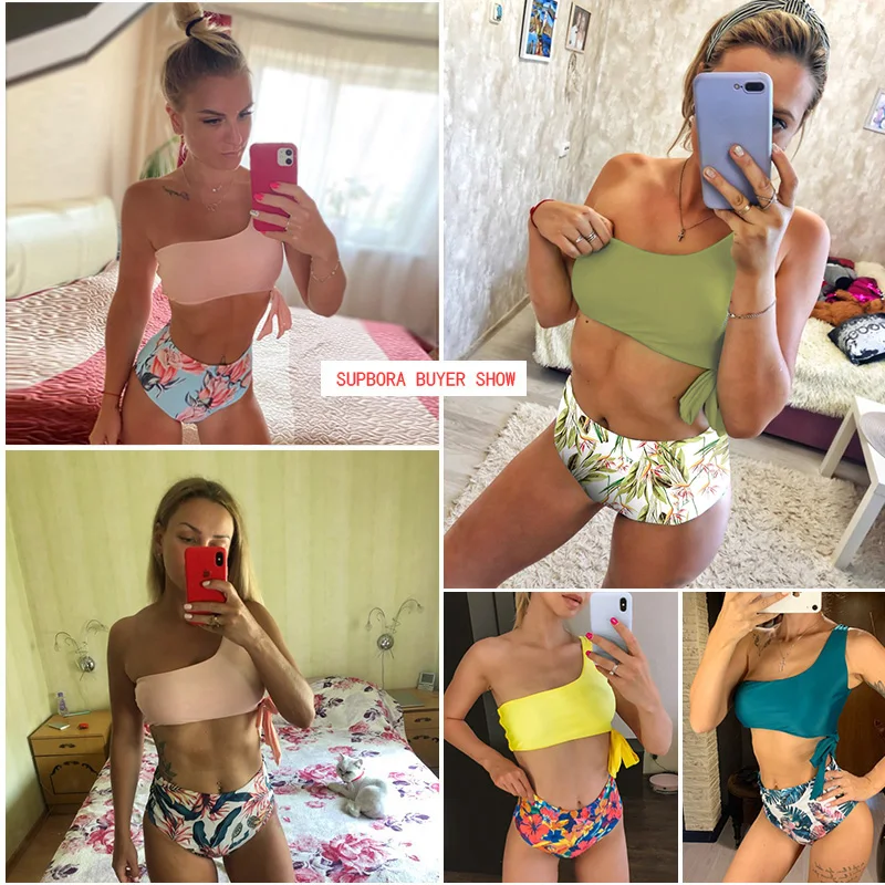 

Sexy Bikinis Women 2021 New One Shoulder Swimwear High Waist Swimsuit Bandage Bathing Suits Beach Wear Biquini Female