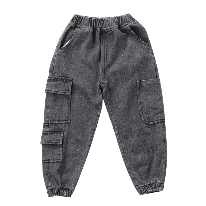 

2021 Boys Letter Elastic Waist Jeans 3-13 Years Old Spring and Autumn Children's Trousers Denim Pants for Boy Kids Casual Pant