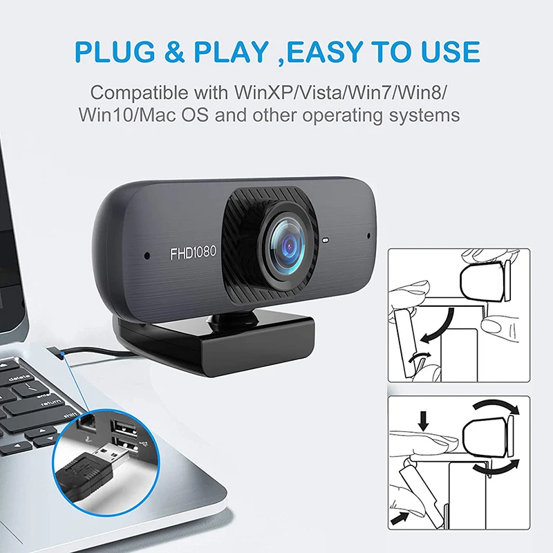 

Webcam, 1080P Full Hd Webcam with Microphone & Privacy Cover, Plug and Play Usb 2.0 Desktop Laptop Computer Web Camera