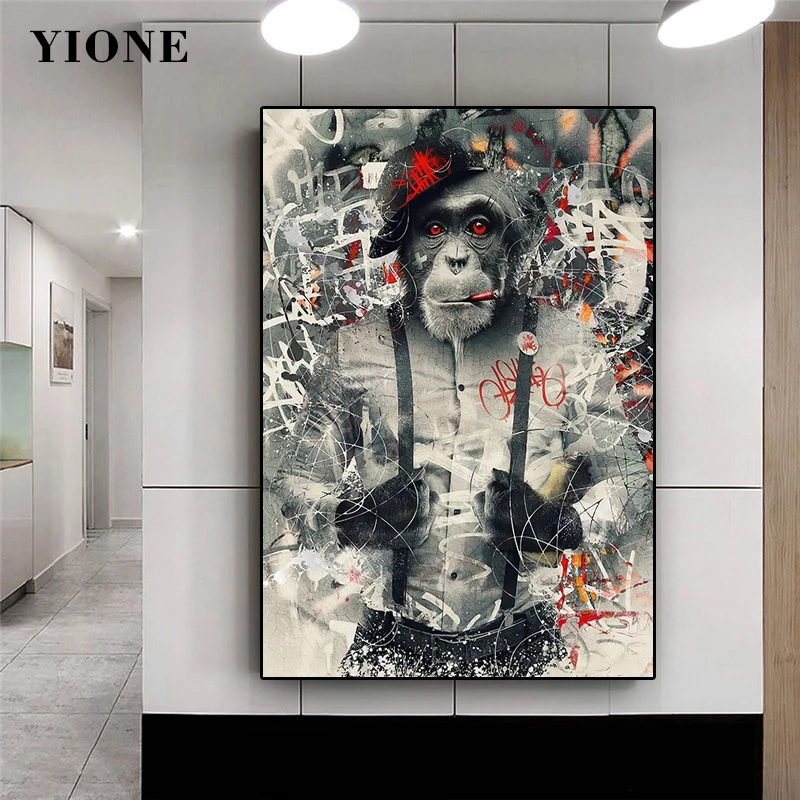 

Smoking Chimpanzee Gangster Wall Posters and Prints Abstract Graffiti Art Animal Old Pictures for Home Decor Canvas Paintings