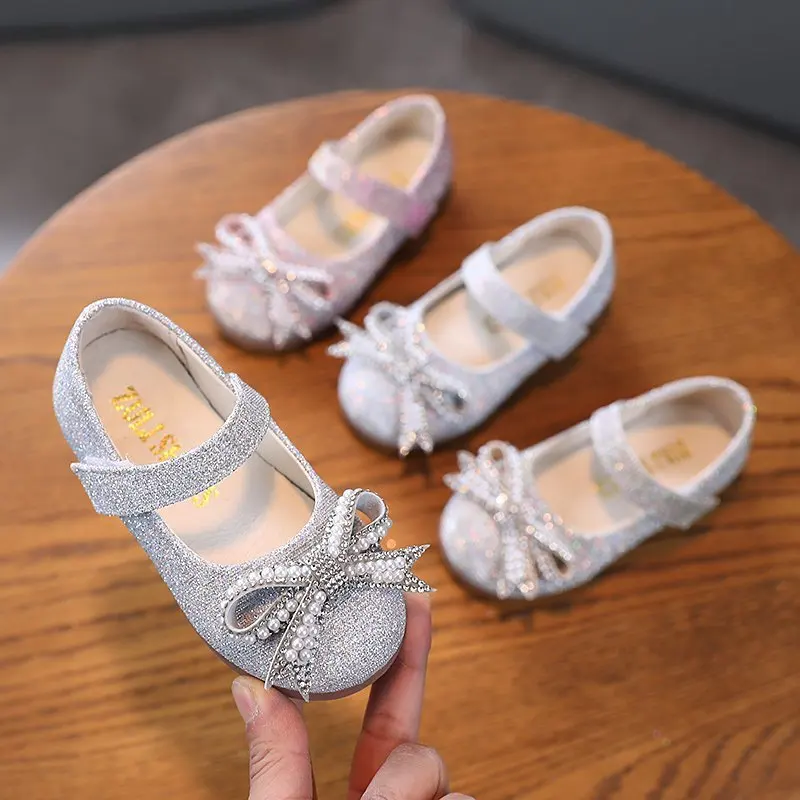 

Children's Princess Shoes Leather Shoes New Spring Soft Sole Sequins Middle and Small Children Girls Bows Little Girls Children