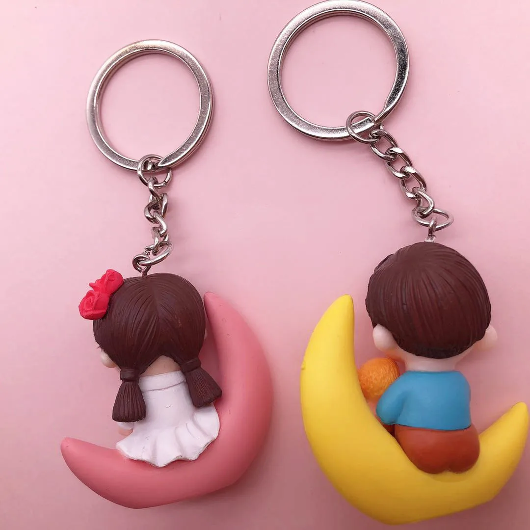 

WANGAIYAO Cartoon Moon Couple Character Doll Keychain Bag Mobile Phone Car Keyring Accessories Gift