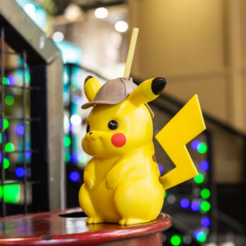 Action Pokemons Straw Cup Detective Pikachu Figurine Popcorn Bucket Toys for children Cute Water Cups Kids Birthday Gift | Игрушки и