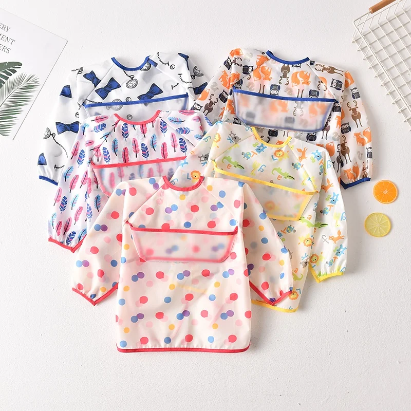 

Cute Cartoon Baby Bibs Waterproof Colorful Infant Bib Full Sleeve Bibs Children Long Sleeve Feeding Bibs