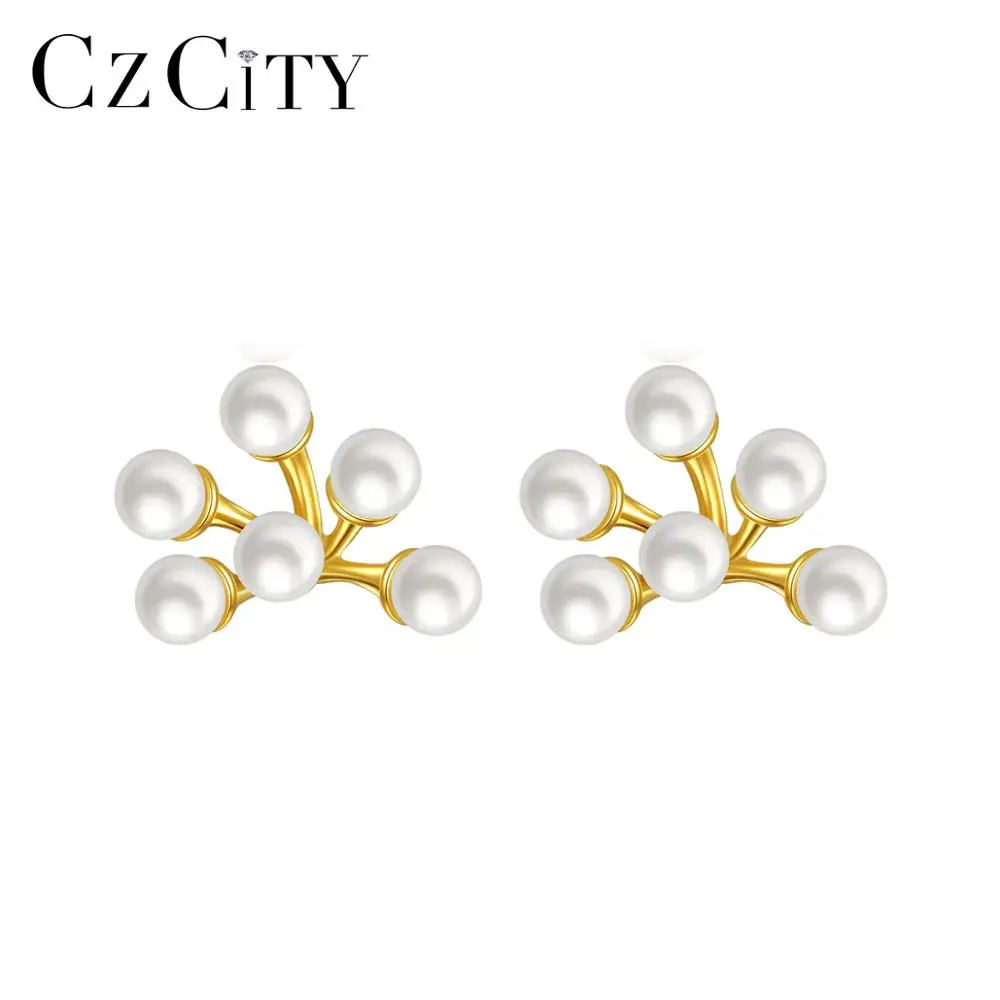 

CZCITY Creative 925 Sterling Silver Brincos Pearl Stud Earrings for Women Girls Dating Cute Fine Jewelry Gift Bijoux SE0383