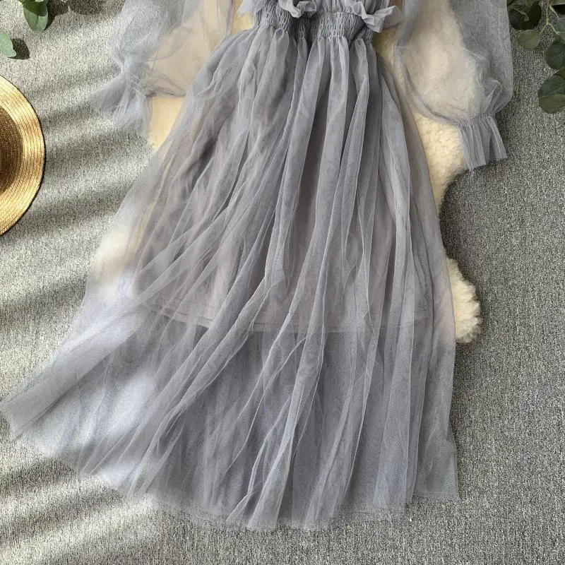 Французское платье феи летнее кружевное принцессы с квадратным вырезом супер