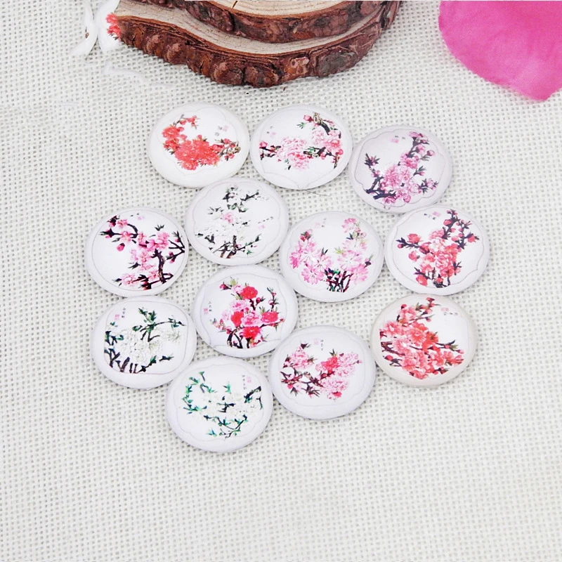 Круглые стеклянные кабошоны в цветочек сакуры 10 шт. разные цвета стеклянная