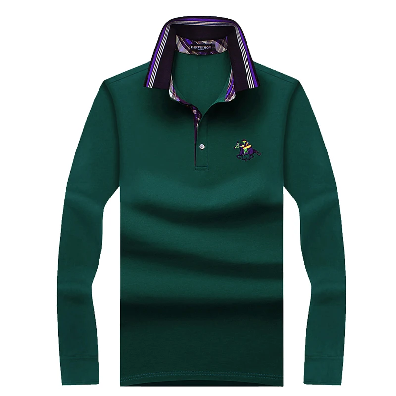 Осенние мужские футболки с длинными рукавами отворотами однотонные Цвет Поло