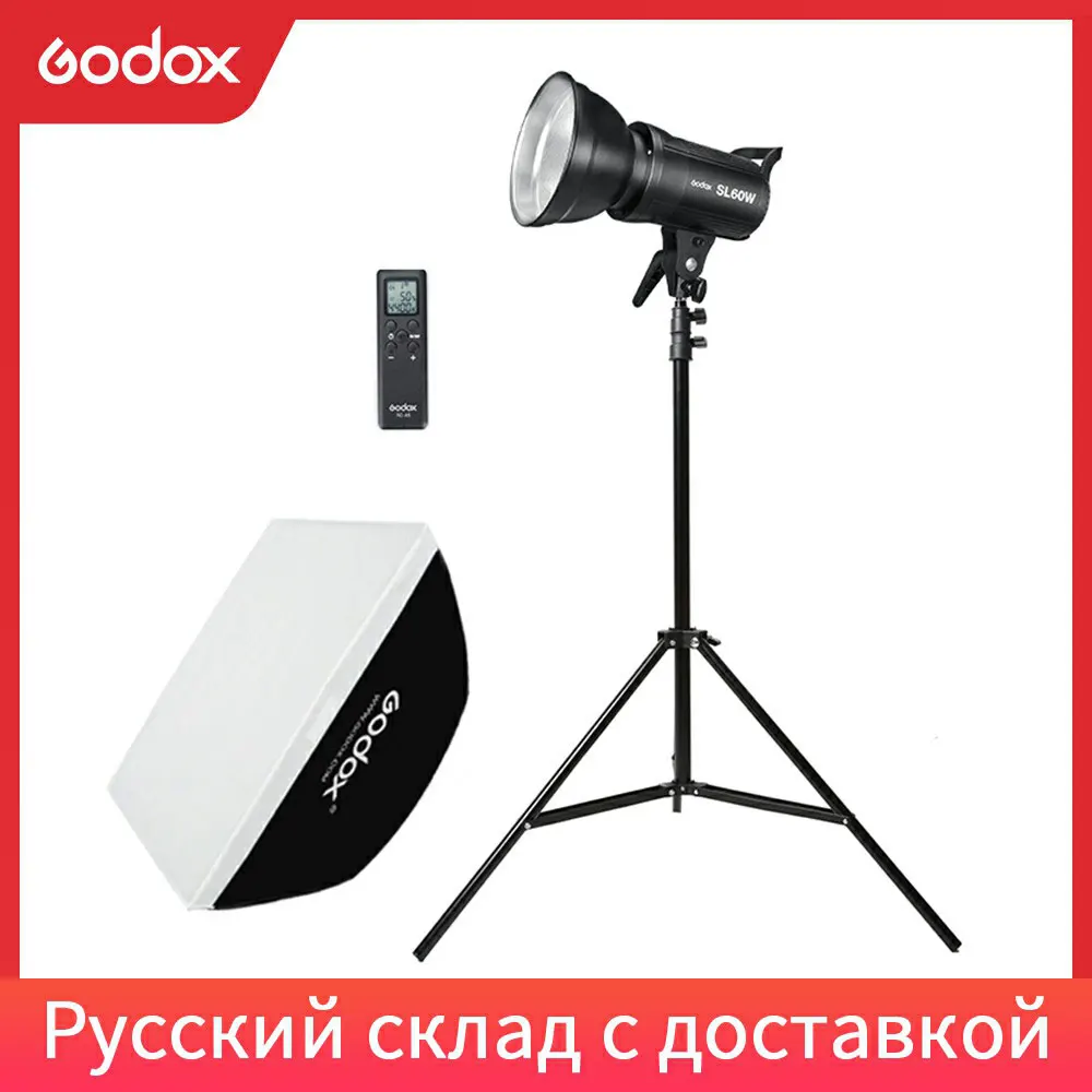 Godox SL-60W 5600K светодиодный видео светильник белая версия видео светильник комплект непрерывный светильник+ 60x90 см Bowens софтбокс+ 190 см светильник стенд