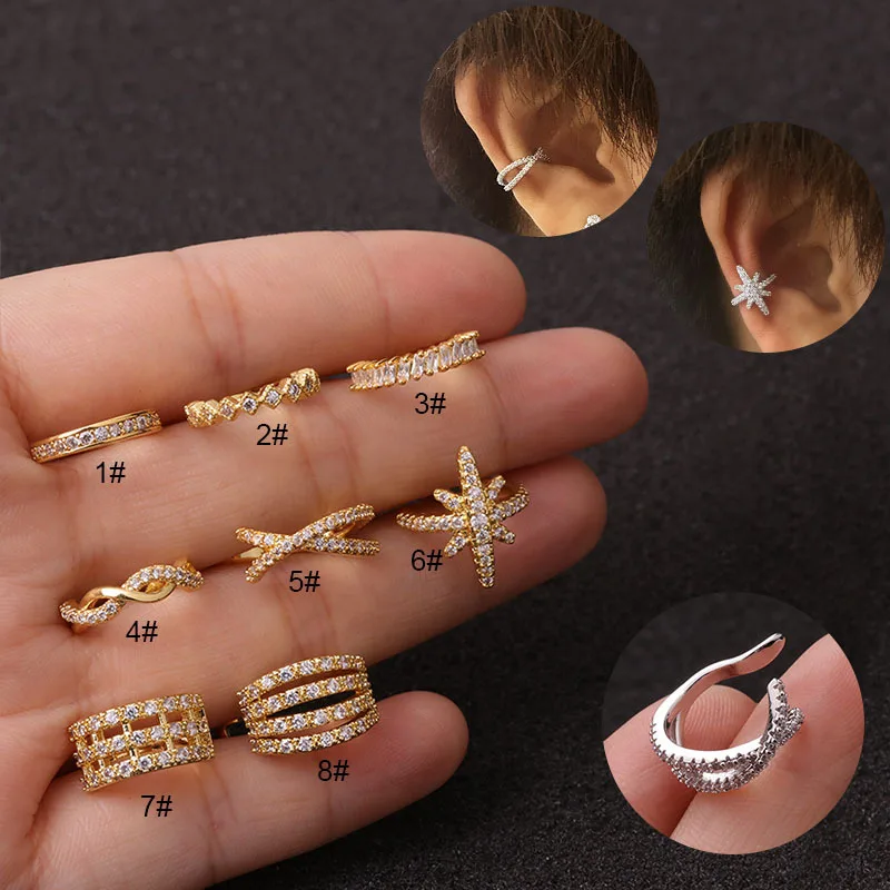 

1Pc Gold Color Ear Clip No Piercing Women 2021 Fashion Stainless Steel Earring Cuffs Fake Piercing Clip On Ear Earrings